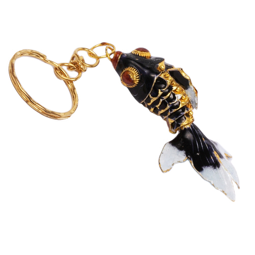Goldfisch, Golden Fish, Cloisonne Emaille, 4455 - schwarz/gold - zum Schließen ins Bild klicken